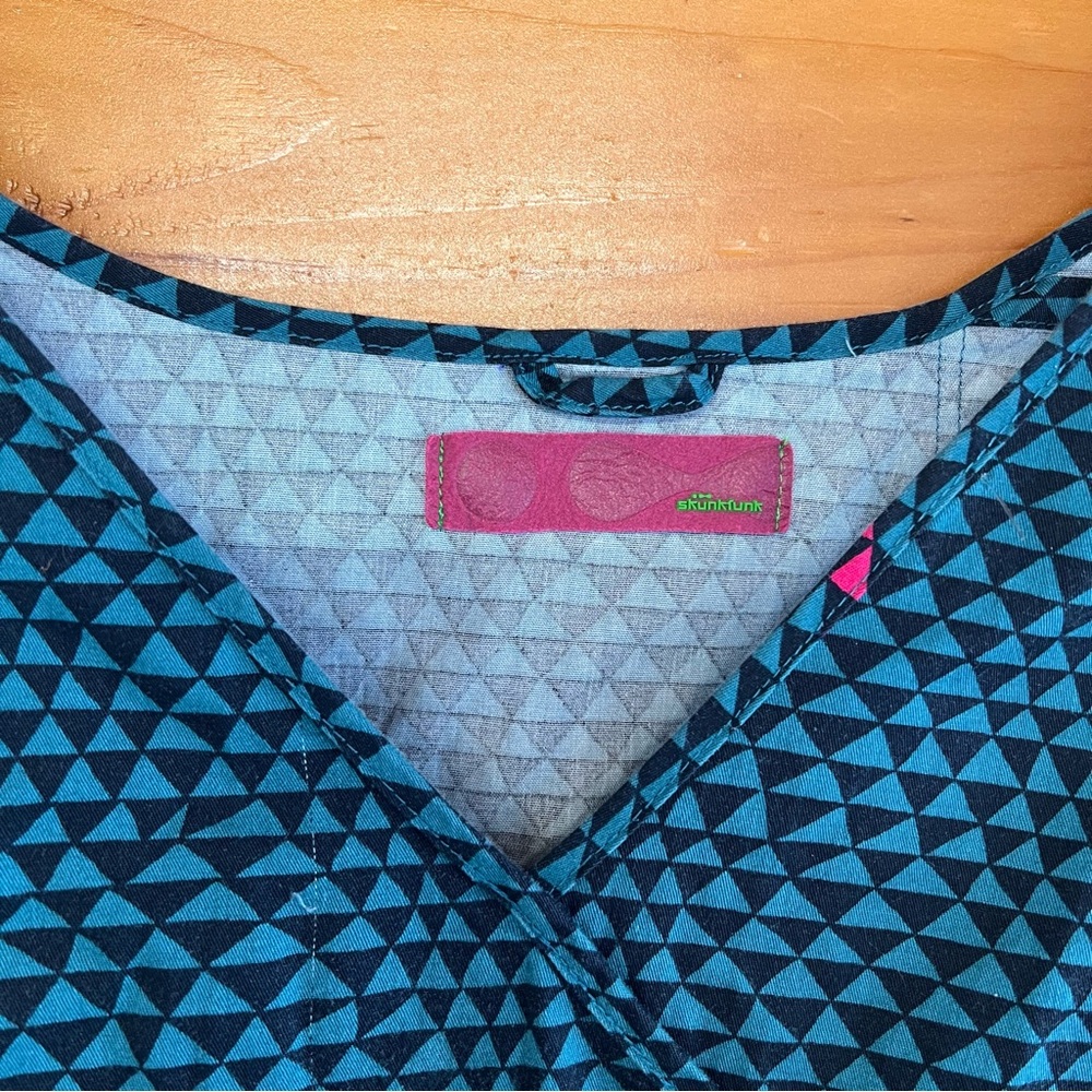 Unique V-Neck Fun Skunkfunk Teal and Black Patterned Sleeveless Dress XL 5 - Picture 4 of 7